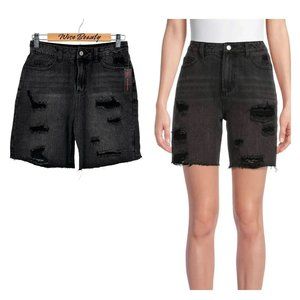 No Boundaries Womens High Rise Boyfriend Shorts Size 5 Black Distressed Denim